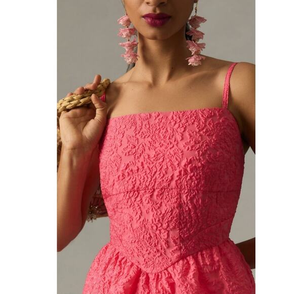 NWOT - Anthropologie Hutch Tiered Corset Dress SIZE 10 Red Rouge/Deep Pink - Picture 3 of 5